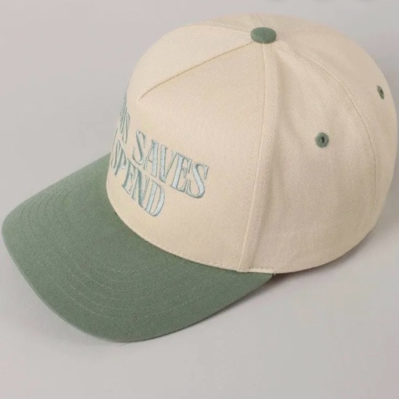 New! Jesus Saves I Spend Embroidered Sage GreenTrucker Hat